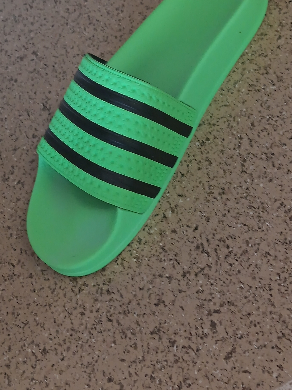 Neon Green Slide Sandal with Black Stripes